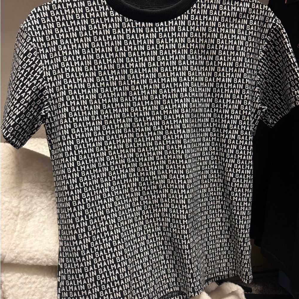 Balmain Monochrome Logo Pattern T-Shirt